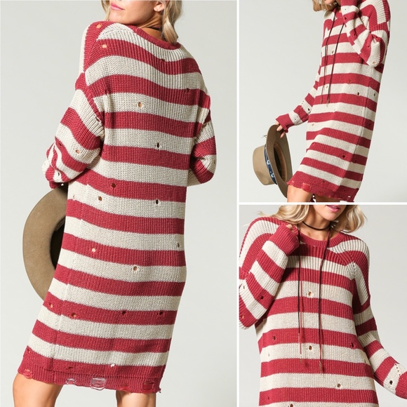 ✅NEW ARRIVAL➡️Striped Distressed Sweater Dress - Picture 4 of 6